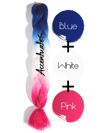 24" Blue + White + Pink Ombré Jumbo Braid Hair Extension