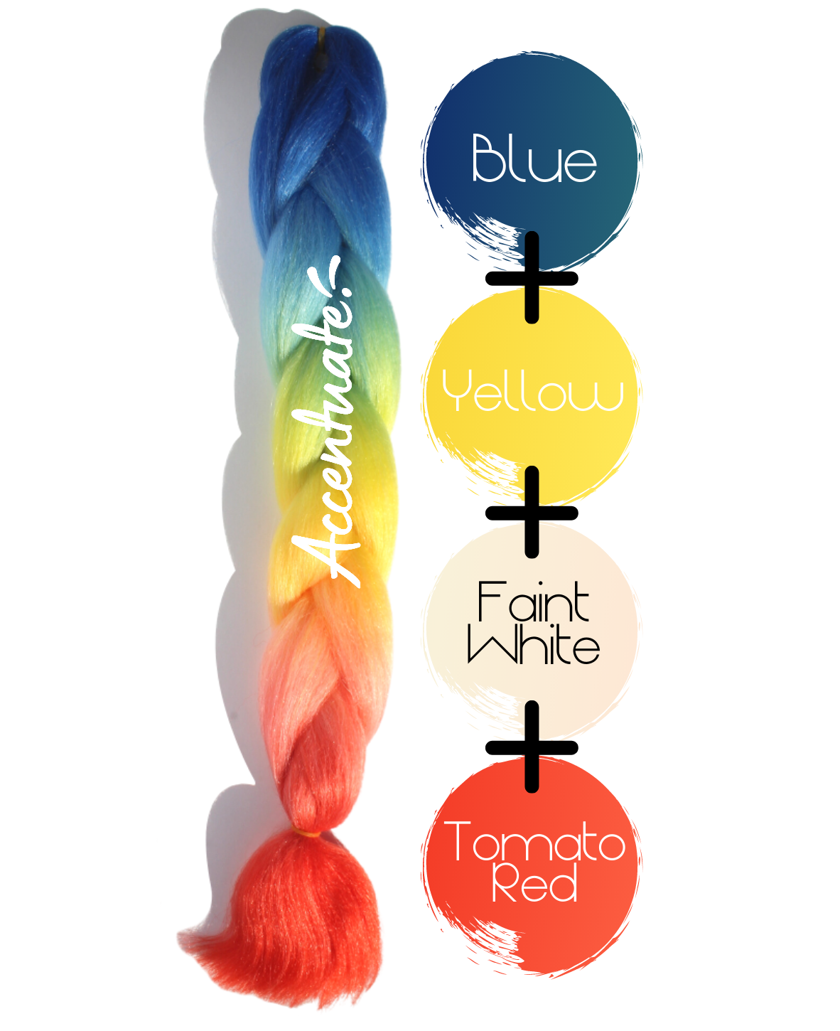 24" Blue + Yellow + Faint White + Tomato Red Ombré Jumbo Braid Hair Extension