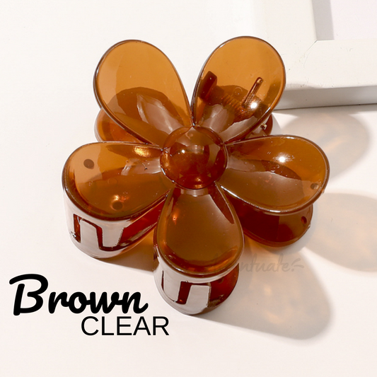 Clear - Brown Flower Shape Hair Clip Clasp