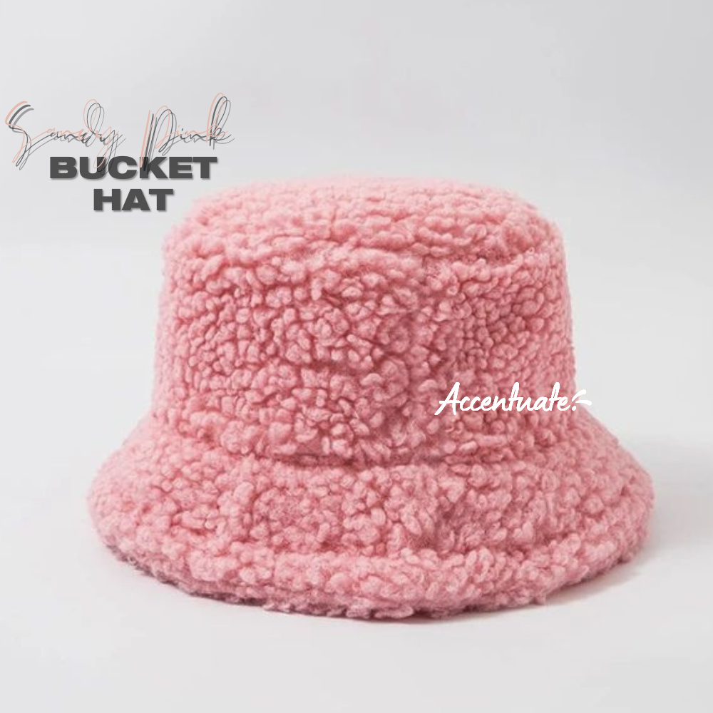 Plain Sandy Pink Fleece Bucket Hat