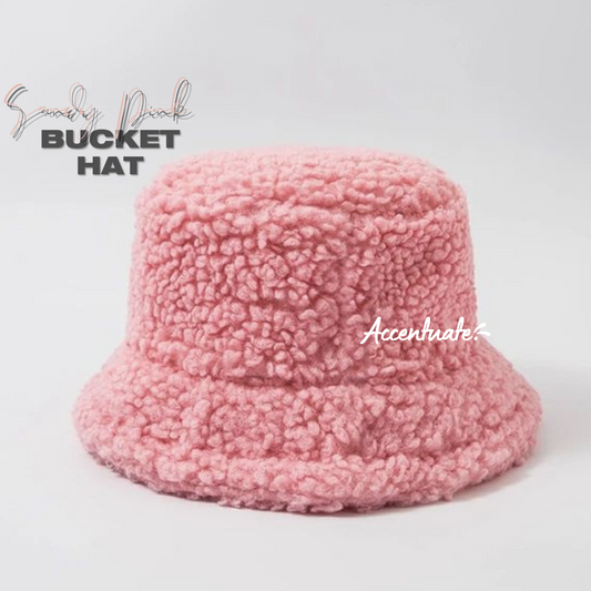 Plain Sandy Pink Fleece Bucket Hat