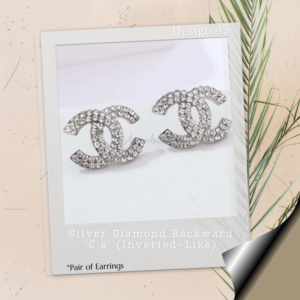 Silver Diamond Backward C's (Inverted-Like) - Pair of Earrings