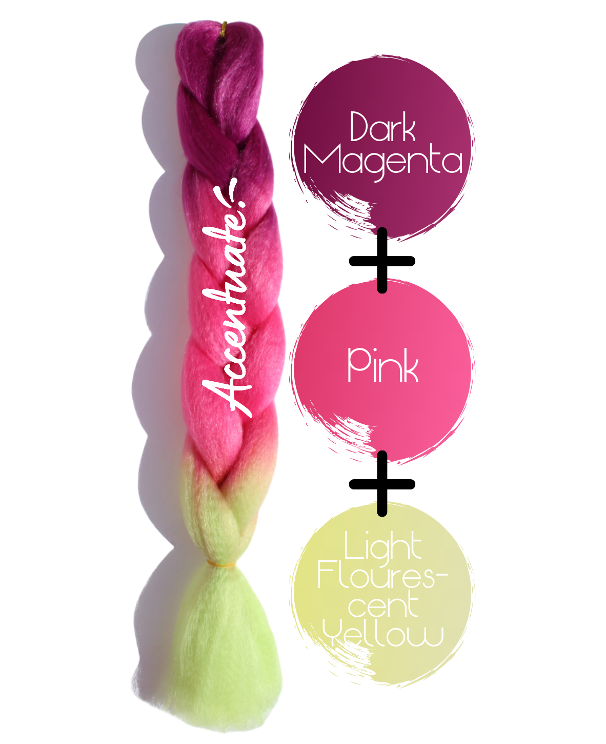 24" Dark Magenta + Pink + Light Fluorescent Yellow Ombré Jumbo Braid Hair Extension