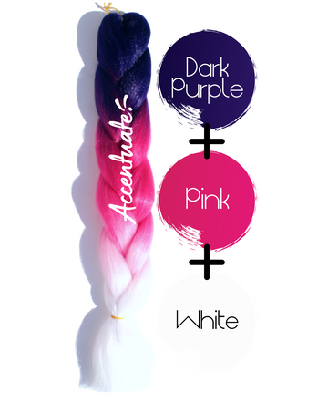 24" Dark Purple + Pink + White Ombré Jumbo Braid Hair Extension