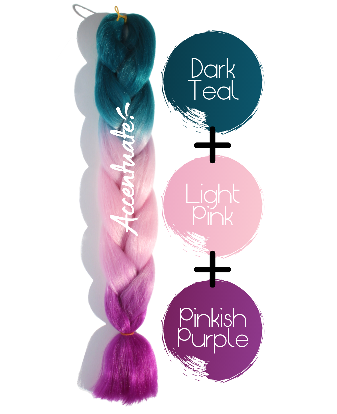 24" Dark Teal + Light Pink + Pinkish-Purple Ombré Jumbo Braid Hair Extension