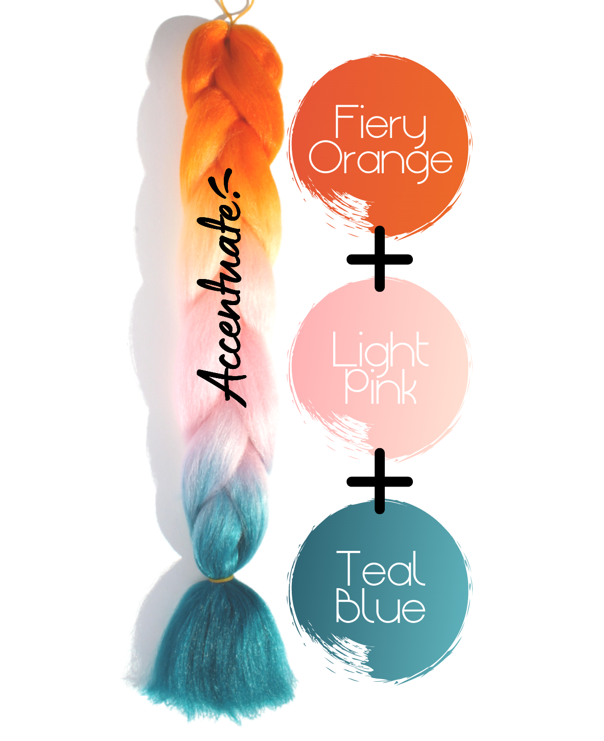 24" Fiery Orange + Light Pink + Teal Blue Ombré Jumbo Braid Hair Extension