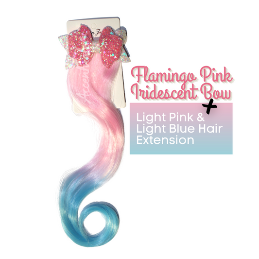 Flamingo Pink Iridescent  + Light Pink & Light Blue Hair Extension