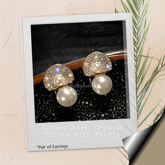Golden Shell Crystal Zircon with Pearls - Pair of Earrings