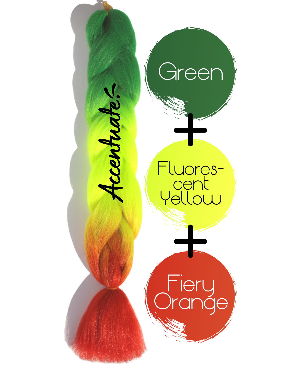 24" Green + Fluorescent Yellow + Fiery Orange Ombré Jumbo Braid Hair Extension