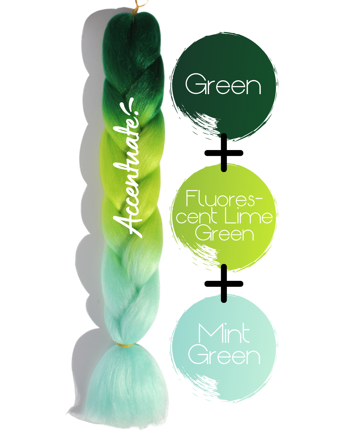 24" Green + Fluorescent Lime Green + Mint Green Ombré Jumbo Braid Hair Extension