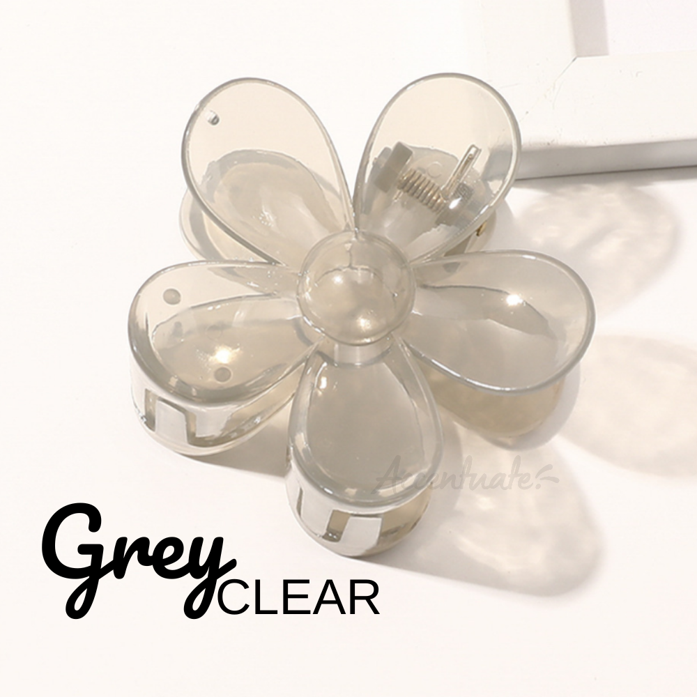 Clear - Grey Flower Shape Hair Clip Clasp