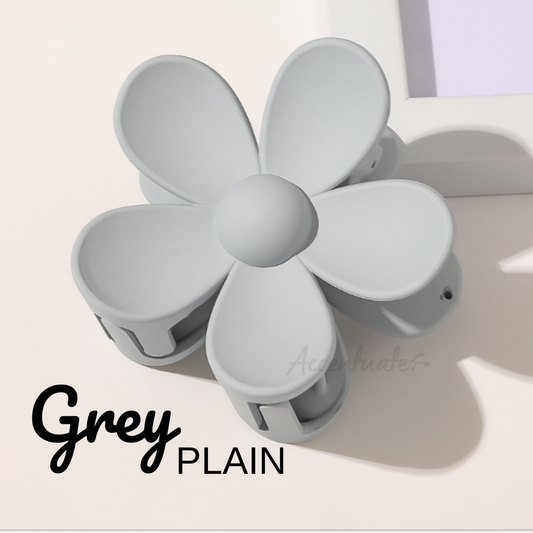 Grey Plain Flower Shape Hair Clip Clasp