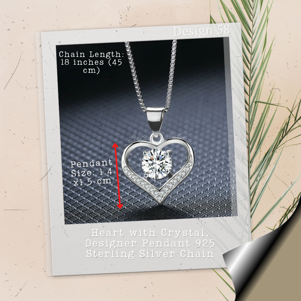 Heart Crystal Designer Pendant 925 Sterling Silver Chain