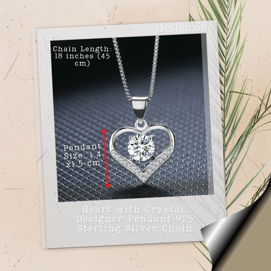 Heart Crystal Designer Pendant 925 Sterling Silver Chain
