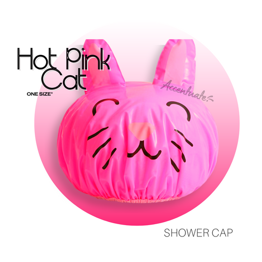 Hot Pink Cat Design - Shower Cap for Adults & Children
