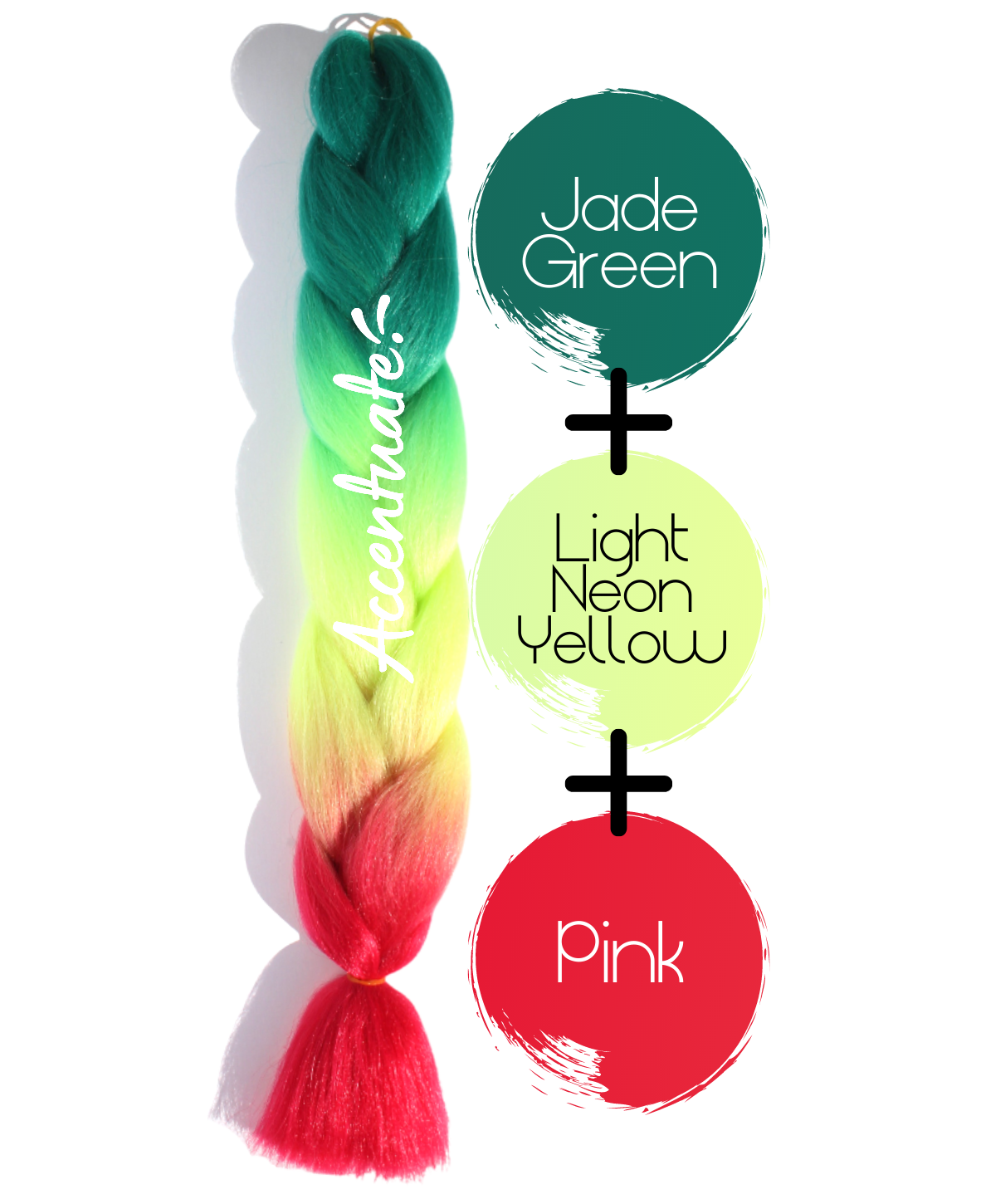 24" Jade Green + Light Neon Yellow + Pink Ombré Jumbo Braid Hair Extension