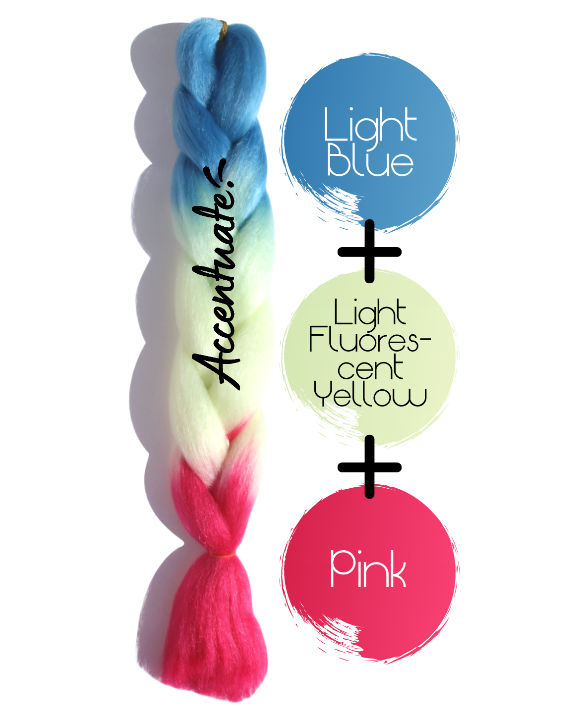 24" Light Blue + Light Fluorescent Yellow + Pink Ombré Jumbo Braid Hair Extension