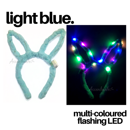 Light Blue Multicoloured LED Fluffy Bunny Ear Headband
