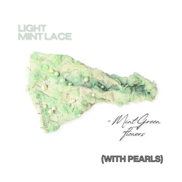 Light mint lace with pearls on a white background