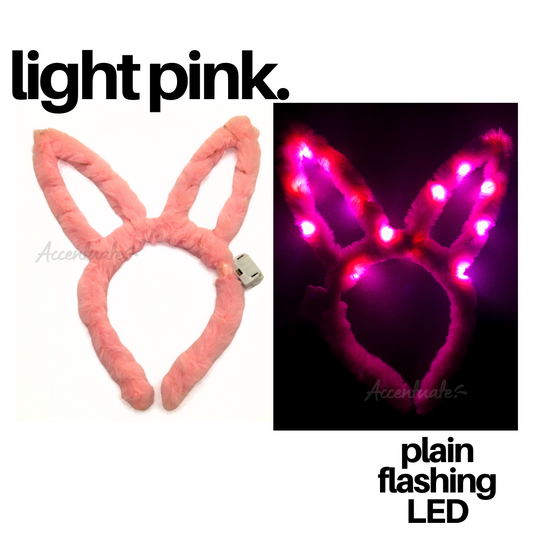 Light Pink Plain LED Fluffy Bunny Ear Headband