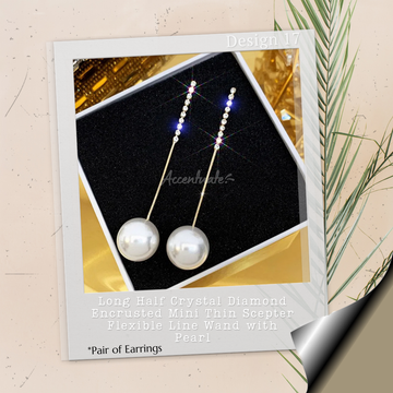 Long Half Crystal Mini Scepter Wand with Pearl - Pair of Earrings