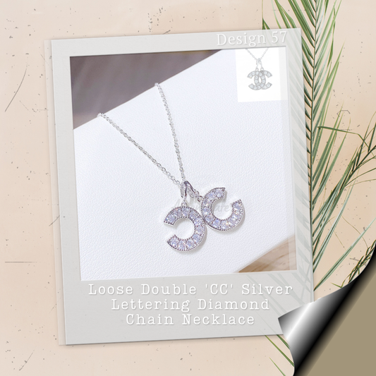 Loose Double 'CC' Silver Lettering Diamond Chain Necklace