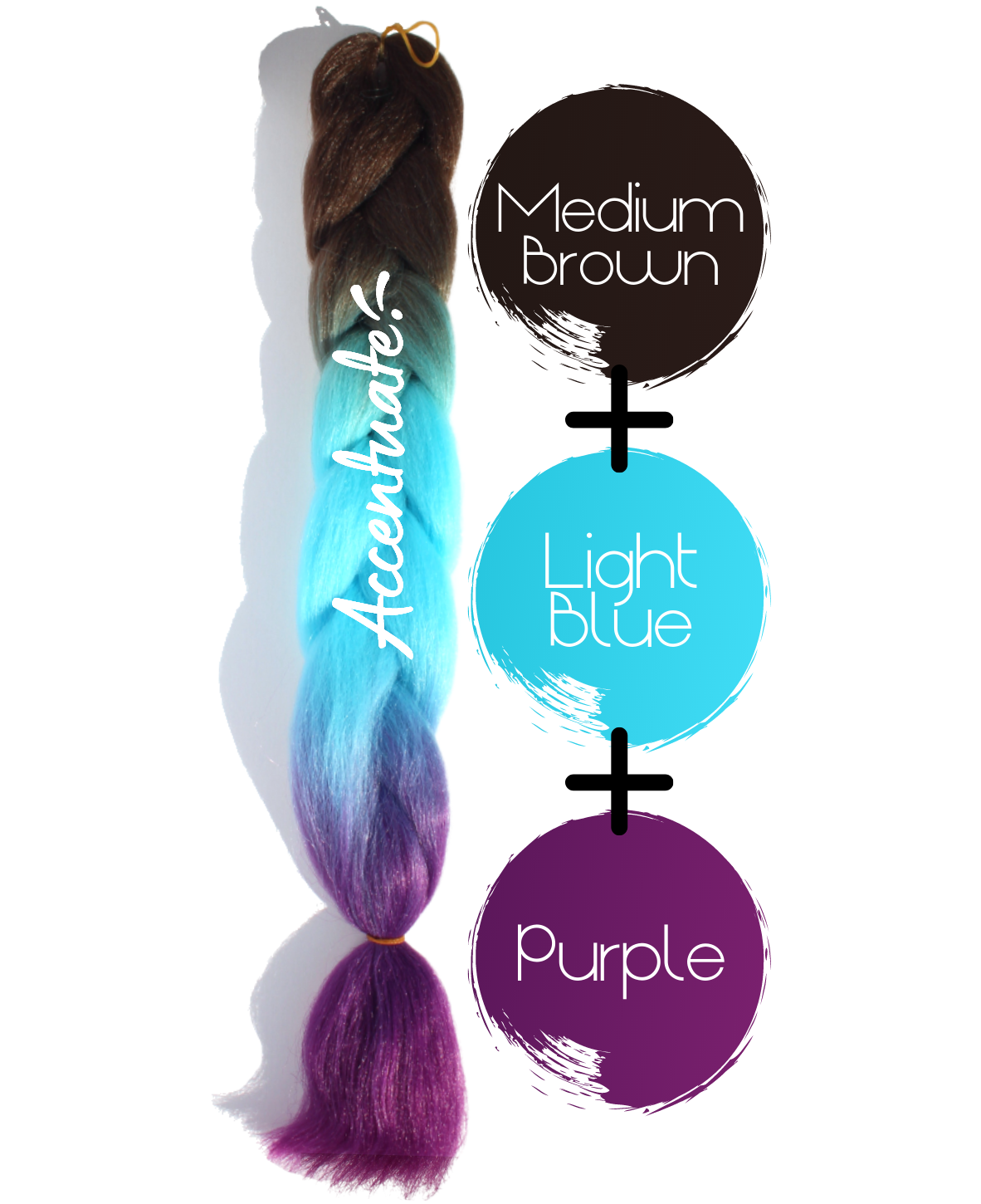 24" Medium Brown + Light Blue + Purple Ombré Jumbo Braid Hair Extension