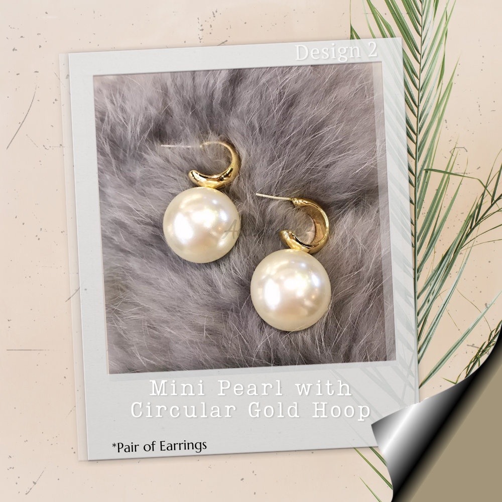 Mini Pearl with Circular Gold Hoop - Pair of Earrings