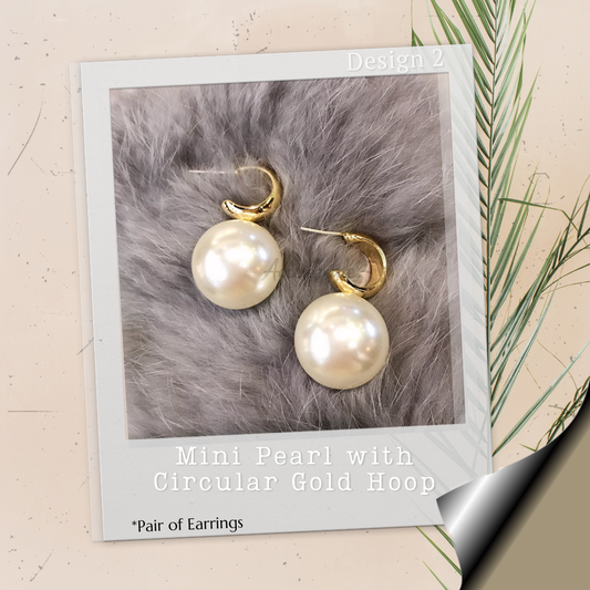 Mini Pearl with Circular Gold Hoop - Pair of Earrings