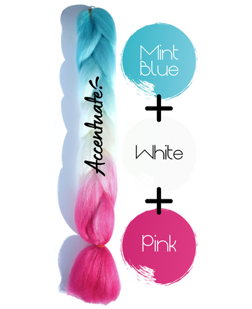 24" Mint Blue + White + Pink Ombré Jumbo Braid Hair Extension