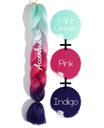 24" Mint Green + Pink + Indigo Ombré Jumbo Braid Hair Extension