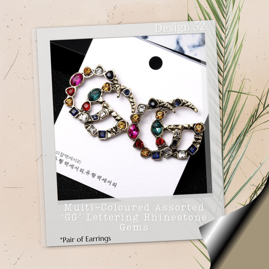 Multi-Coloured Assorted ‘GG’ Lettering Rhinestone Gems - Pair of Earrings