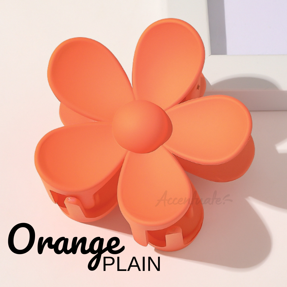 Orange Plain Flower Shape Hair Clip Clasp