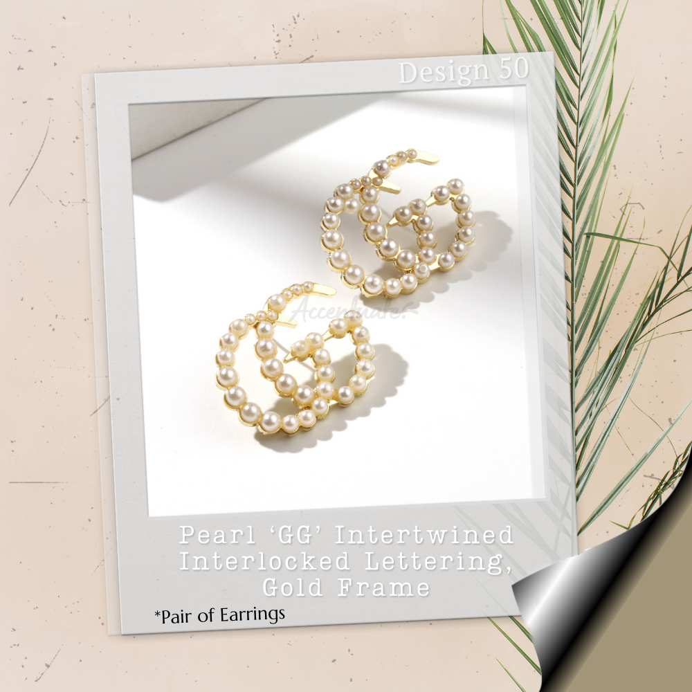 Pearl ‘GG’ Intertwined Interlocked Lettering, Gold Frame - Pair of Earrings