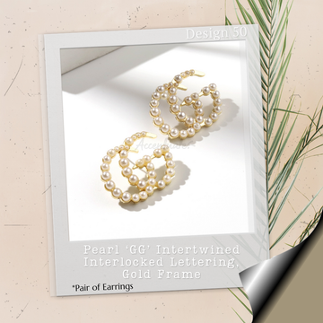 Pearl ‘GG’ Intertwined Interlocked Lettering, Gold Frame - Pair of Earrings