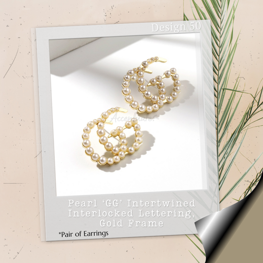 Pearl ‘GG’ Intertwined Interlocked Lettering, Gold Frame - Pair of Earrings