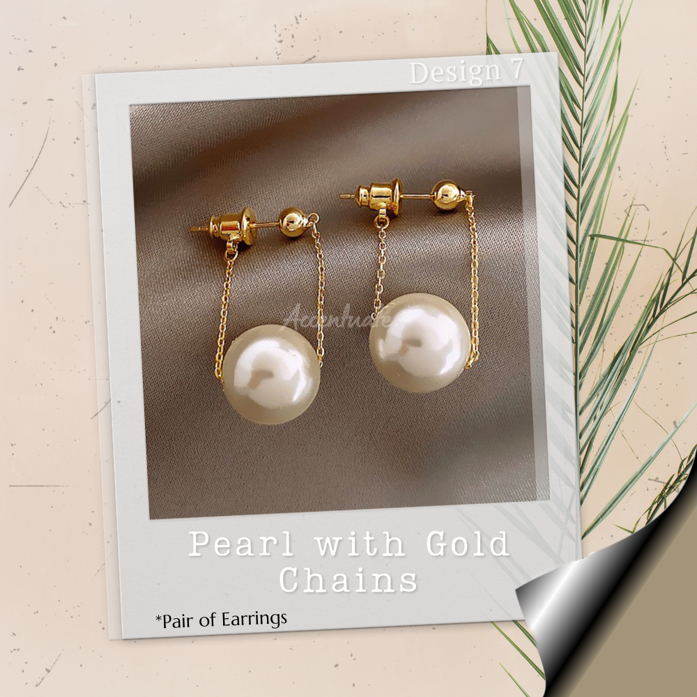 Pearl with Gold Chains - Pair of Earrings