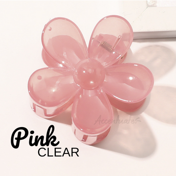 Clear - Pink Flower Shape Hair Clip Clasp