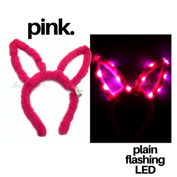 Pink Plain LED Fluffy Bunny Ear Headband