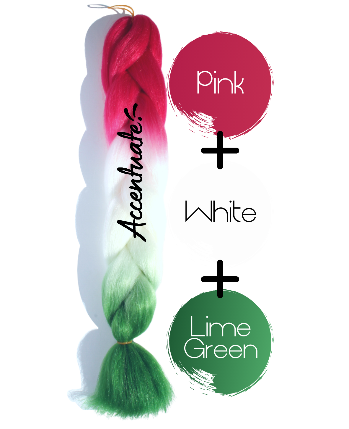 24" Pink + White + Lime Green Ombré Jumbo Braid Hair Extension