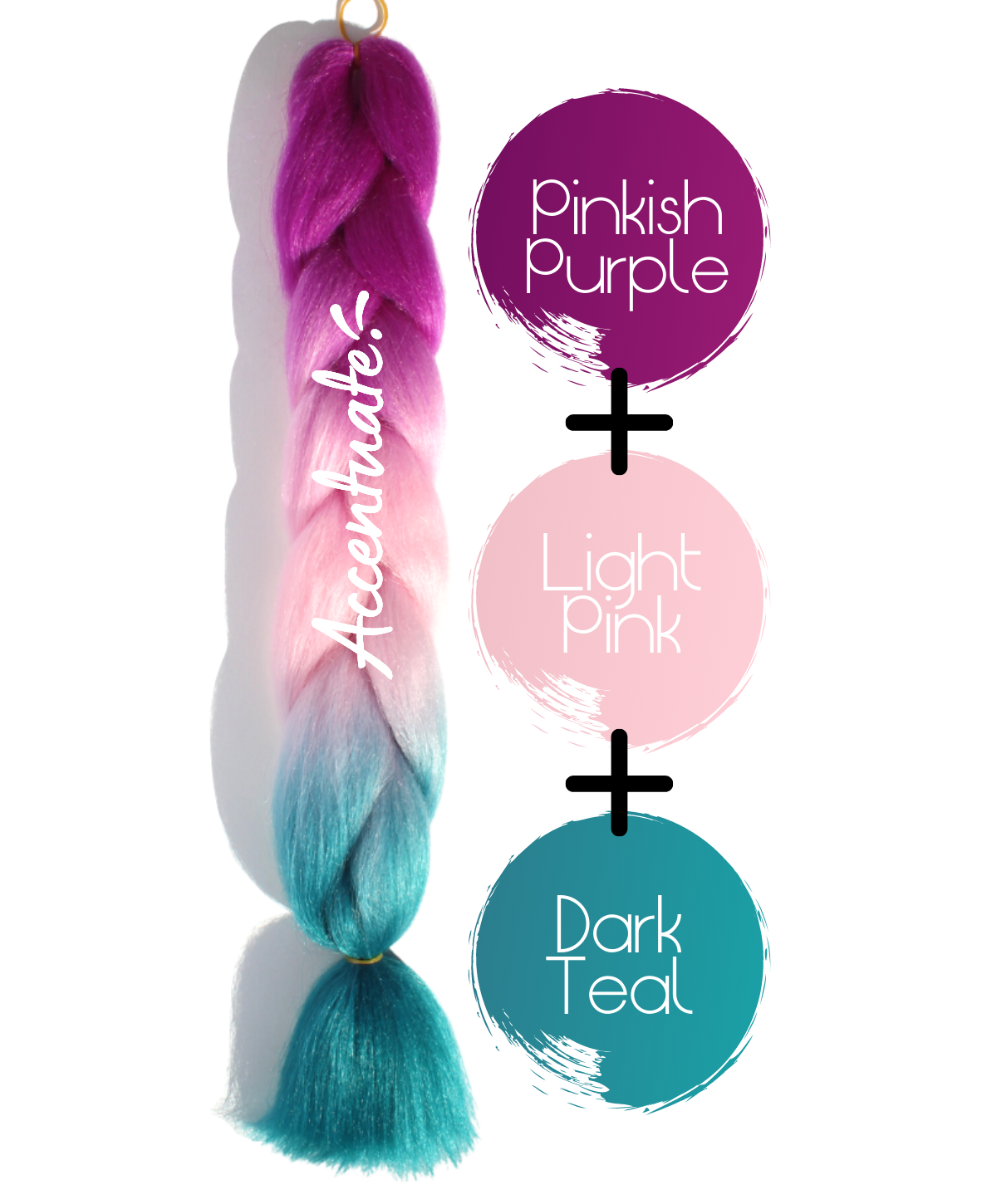 24" Pinkish Purple + Light Pink + Dark Teal Ombré Jumbo Braid Hair Extension