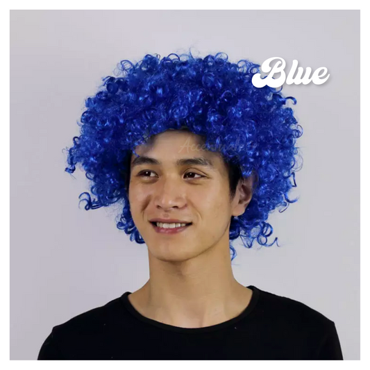 Plain Blue Low-Volume Afro Style Wig