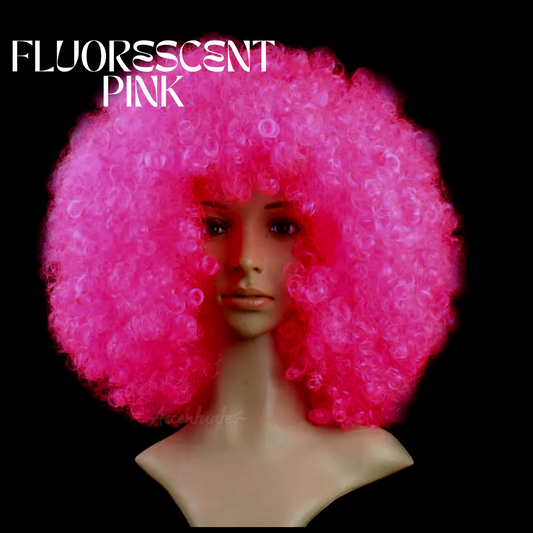 Plain Fluorescent Pink High-Volume Afro Style Wig