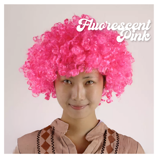 Plain Fluorescent Pink Low-Volume Afro Style Wig