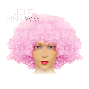 Light pink wig on a mannequin head with a white background