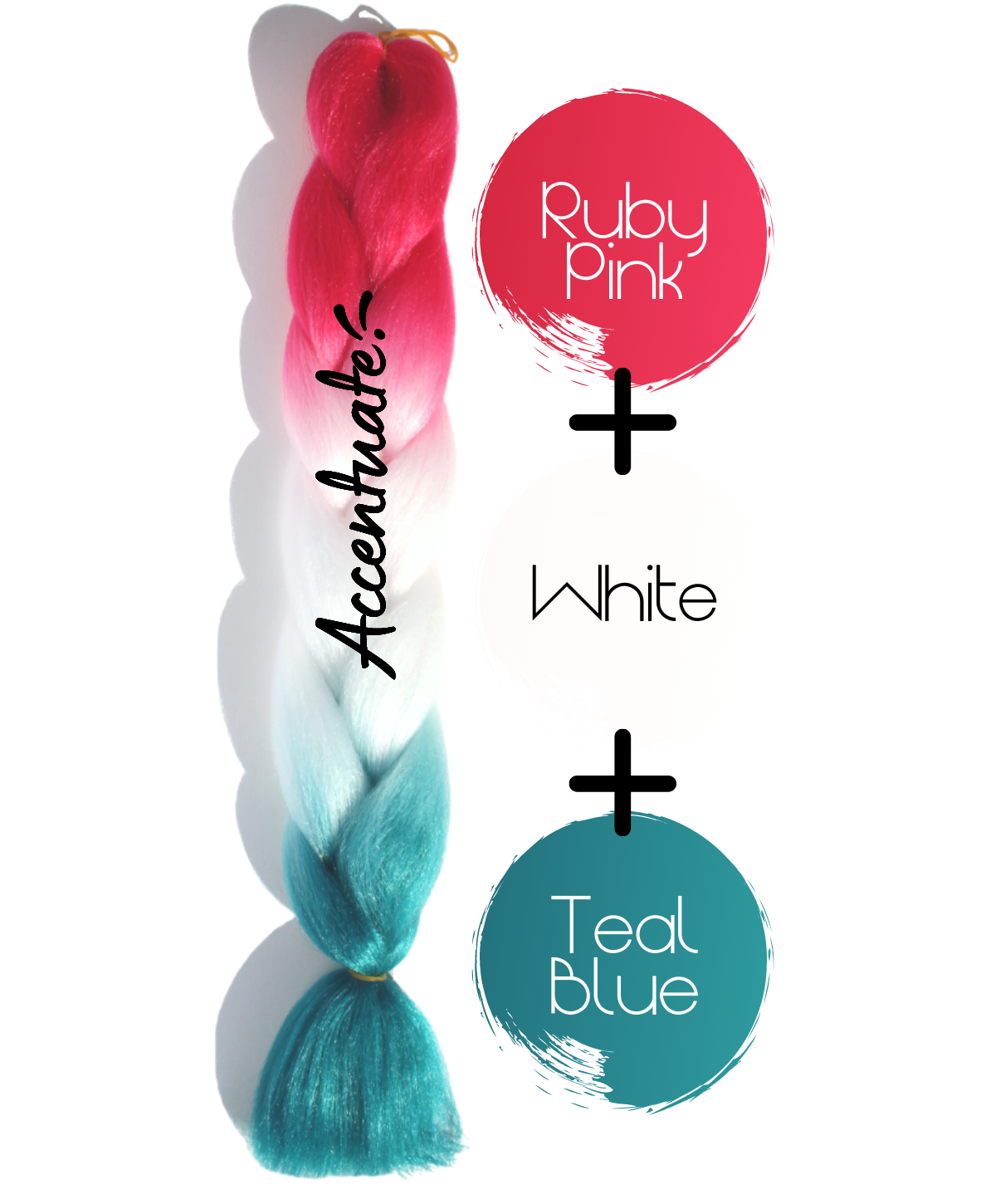 24" Ruby Pink + White + Teal Blue Ombré Jumbo Braid Hair Extension