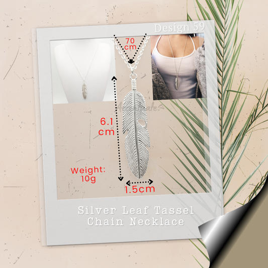 Silver Leaf Tassel Chain Necklace