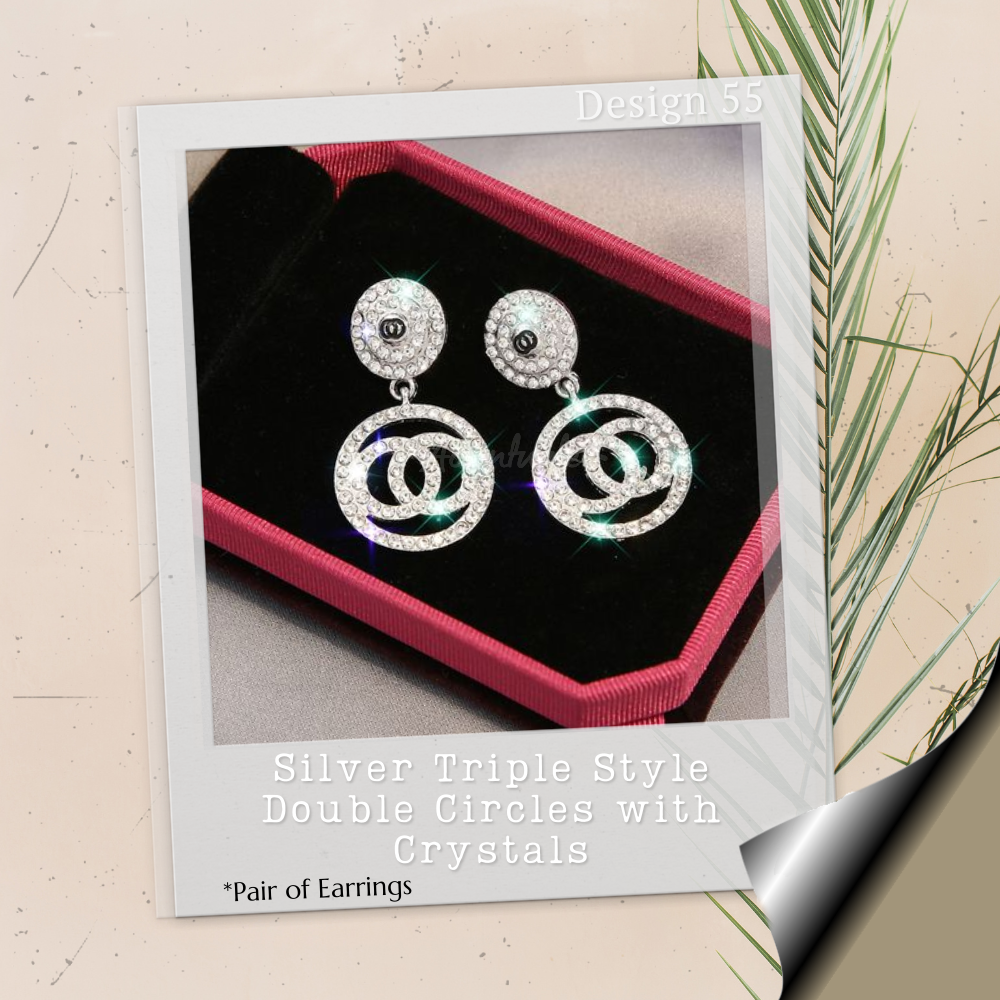 Silver Triple Style Double Circles with Crystals - Pair of Earrings