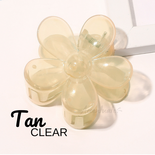 Clear - Tan Flower Shape Hair Clip Clasp