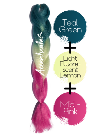 24" Teal Green + Light Fluorescent Lemon + Mid Pink Ombré Jumbo Braid Hair Extension